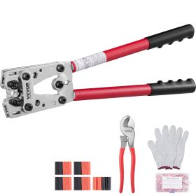 VEVOR Crimping Tool, AWG Copper And Aluminum Terminal Battery Lug Crimper, 6 Wire Sizes Crimping Die, With A Cutting Pliers, Gloves, 95pcs Copper (Option: Default)