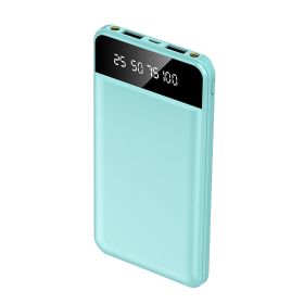 1Pc 10000mAh Power Bank Portable Ultra Slim Charger External Battery Pack With 2 USB Output Ports Charging Cable LED Flashlight Compatible With I (Color: Blue)