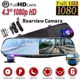 1080P HD Rearview Mirror Car DVR Dual Dash Cam Camera Front Rear Video Recorder (Color: as picture)