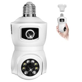 Dual Lens Security Camera E27 Light Socket Surveillance Camera 1080P WiFi IP Camera with APP Control AI Human Detection Full Color Night Vision T (Color: White)